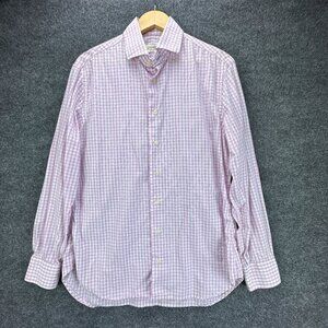 Gitman Bros Shirt Mens Large Pink Button Up Check Lightweight Thin Casual USA‎